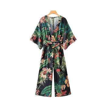 women vintage print pattern long jumpsuit v neck bow tie sashes backless pockets female causal beach wear tops
women vintage print pattern long jumpsuit v neck bow tie sashes backless pockets female causal beach wear tops