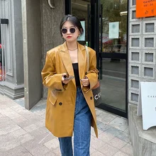 Autumn Korean Women Ginger Yellow Vintage Faux Leather Blazers Streetwear Casual Notched Collar Long Sleeve Motorcycle Jacket
Autumn Korean Women Ginger Yellow Vintage Faux Leather Blazers Streetwear Casual Notched Collar Long Sleeve Motorcycle Jacket