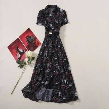 Runway Fashion Shirt Dress Vintage Contrast Color Print Maxi Dress Belt Split Party Holiday Elegant Office Dress
Runway Fashion Shirt Dress Vintage Contrast Color Print Maxi Dress Belt Split Party Holiday Elegant Office Dress