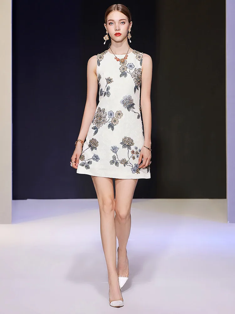 Vintage Fashion Beading A-Line Runway Show Dresses Zippers Back O-Neck Sleeveless Size S-XL Lady Floral Elegant Dress For Party
Vintage Fashion Beading A-Line Runway Show Dresses Zippers Back O-Neck Sleeveless Size S-XL Lady Floral Elegant Dress For Party
