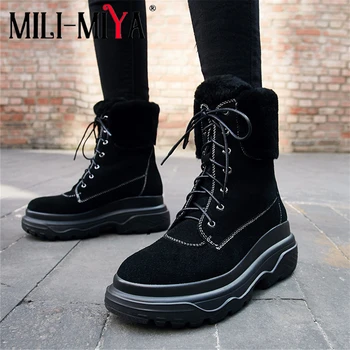 MILI-MIYA New Arrival Women Cow Suede Ankle Boots Lace-Up Solid Color Waterproof Warm Plush Winter Snow Boots Platform Heels
MILI-MIYA New Arrival Women Cow Suede Ankle Boots Lace-Up Solid Color Waterproof Warm Plush Winter Snow Boots Platform Heels