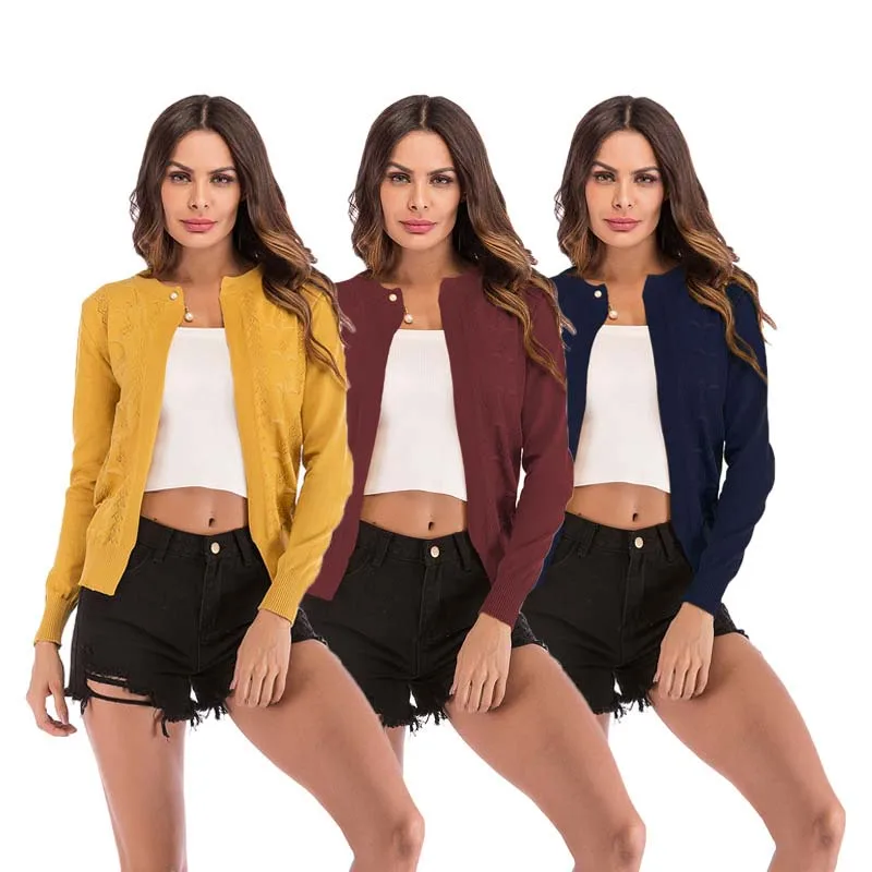 2019 Autumn Hot Sale New Fashion Women's Hollow Hollow Color Knit Cardigan Round Neck Pearl Buckle Shirt Women
2019 Autumn Hot Sale New Fashion Women's Hollow Hollow Color Knit Cardigan Round Neck Pearl Buckle Shirt Women
