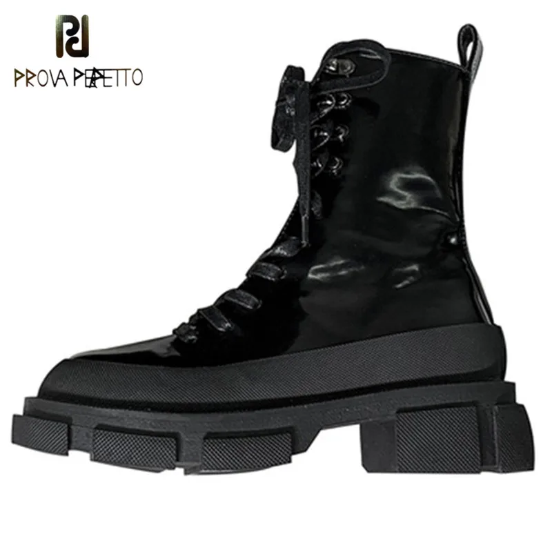 Prova Perfetto Patent Leather Boots Women Thick Bottom Lace-Up Knight Motorcycle Bota Feminina Woman Mid-Calf Non-slip Stivali
Prova Perfetto Patent Leather Boots Women Thick Bottom Lace-Up Knight Motorcycle Bota Feminina Woman Mid-Calf Non-slip Stivali