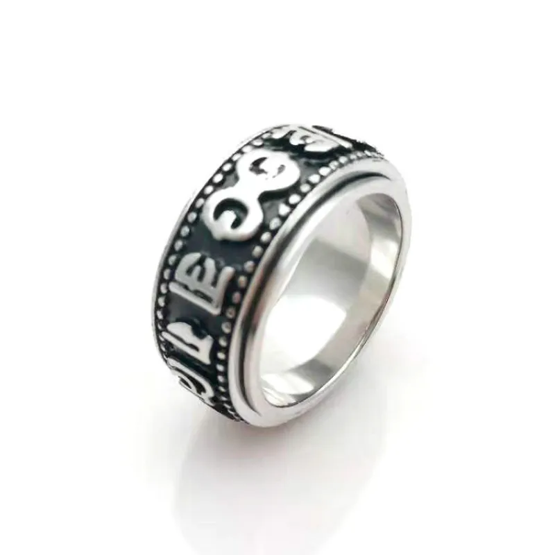 Fashion Rotatable Religious Round Scripture Rings Silver Color Titanium Steel Amulet Buddha Rings Jewelry for Women Man Gift
Fashion Rotatable Religious Round Scripture Rings Silver Color Titanium Steel Amulet Buddha Rings Jewelry for Women Man Gift