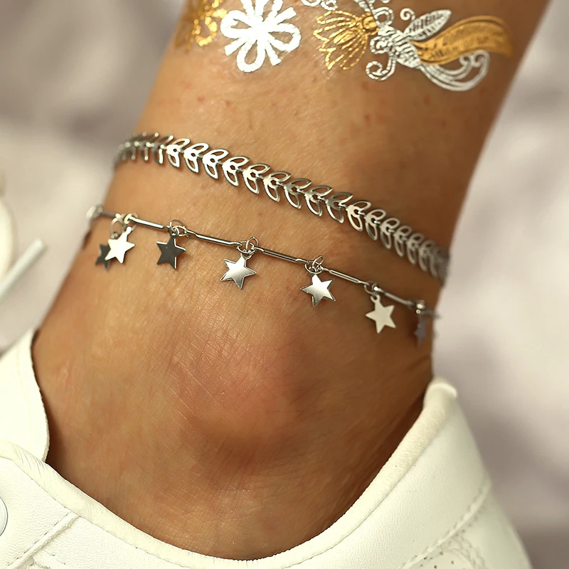 2019 new creative leaves anklet five-pointed star pendants anklet set two sets of legs bohemian bracelet jewelry anklet VB1031
2019 new creative leaves anklet five-pointed star pendants anklet set two sets of legs bohemian bracelet jewelry anklet VB1031
