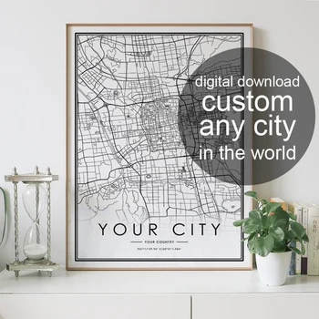 

Digital download CUSTOM city map black and white prints wall art home decor artwork poster printable designs images gifts print