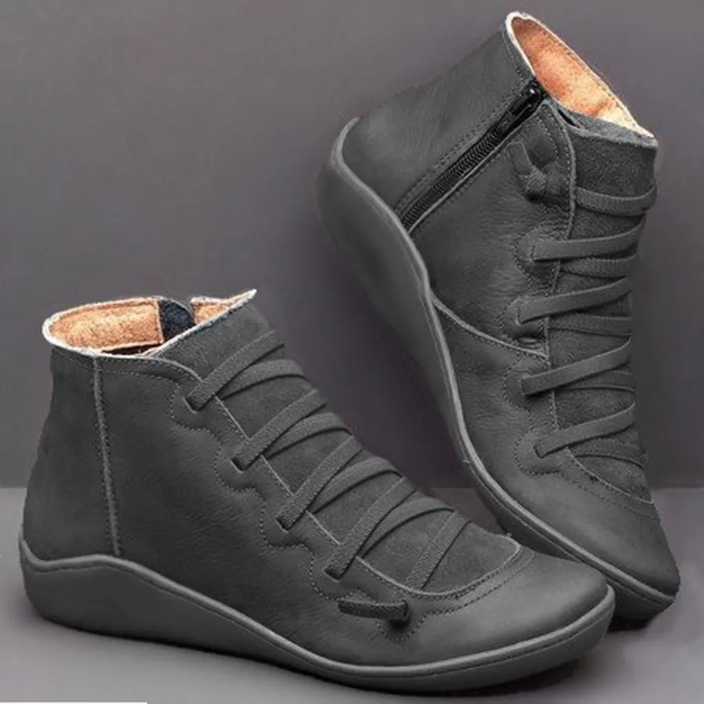 Women Flat Heel Round Head Boots Casual Leather Retro Lace-up Boots Side Zipper Round Toe Shoe woman Snow Boots chaussures femme
Women Flat Heel Round Head Boots Casual Leather Retro Lace-up Boots Side Zipper Round Toe Shoe woman Snow Boots chaussures femme