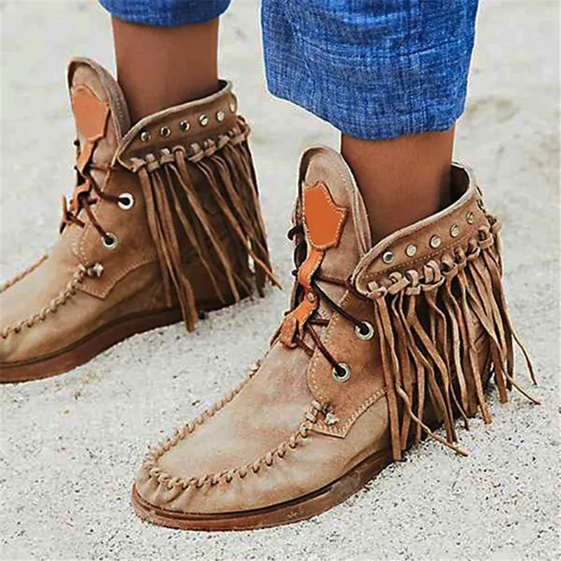 Botas Cowboy Boho con Flecos Esmeriladas Bohemia Mujer – Ella-time