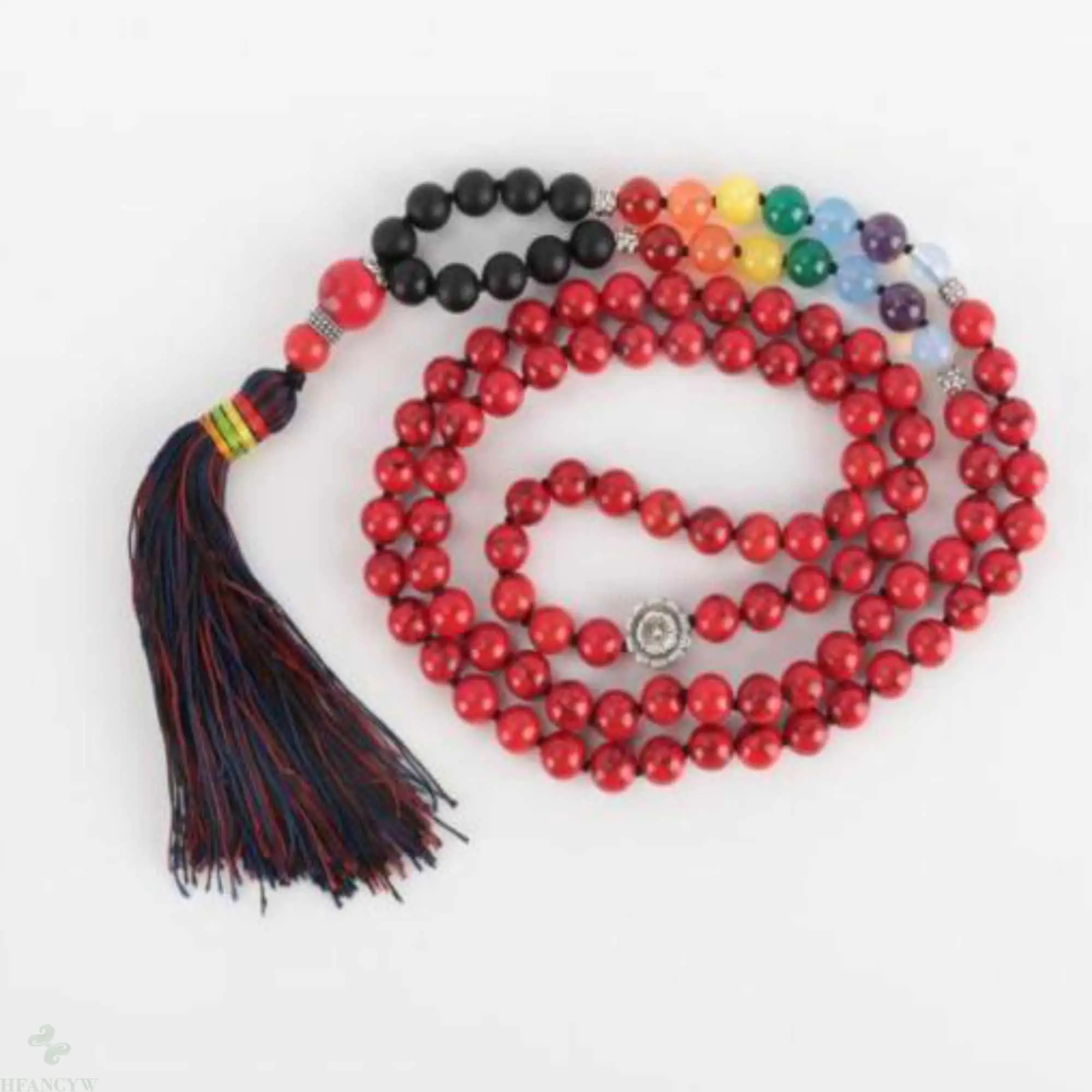 

8mm 108 knot Natural 7 chakra red turquoise beads necklace