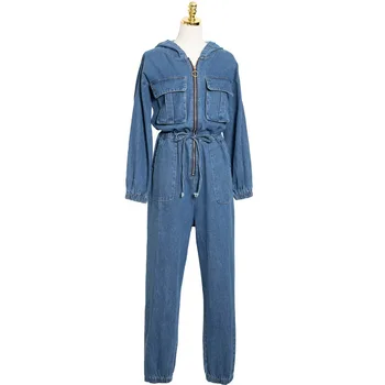 Streetwear Women Blue Mid Waist Denim Jumpsuit Pants Spring Autumn Long Sleeve Loose Hooded Zipper Jeans Overalls Rompers Female
Streetwear Women Blue Mid Waist Denim Jumpsuit Pants Spring Autumn Long Sleeve Loose Hooded Zipper Jeans Overalls Rompers Female