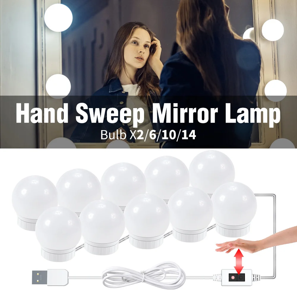 Hand Sweep Sensor Led Makeup Mirror Light Bulb Smart PIR Control Makeup Vanity Lights USB Wall Lamp Dressing Table Mirror Lamp
Hand Sweep Sensor Led Makeup Mirror Light Bulb Smart PIR Control Makeup Vanity Lights USB Wall Lamp Dressing Table Mirror Lamp