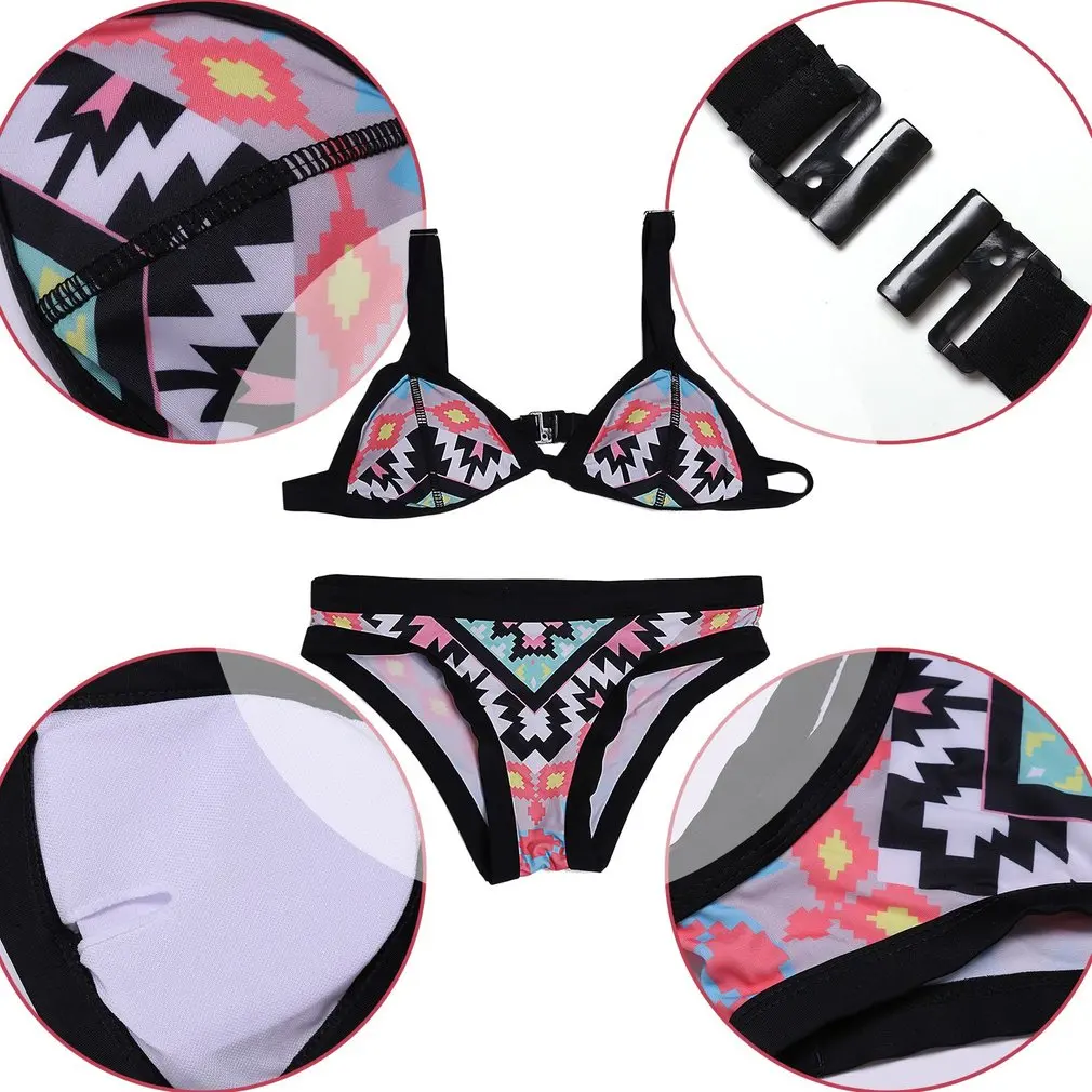 Boho Women Bikini Set New Retro Style Simple Sexy Printing Swimsuit Bikinis Halter Paddeds Swimwear For Summer