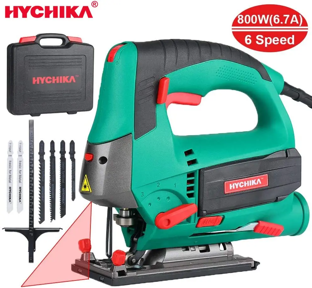 HYCHIKA 800W Laser Jig Saw 6 Variable Speed Multifunctional Jigsaw Electric Saw for Woodworking Power Tool with 6 Pieces Blades
HYCHIKA 800W Laser Jig Saw 6 Variable Speed Multifunctional Jigsaw Electric Saw for Woodworking Power Tool with 6 Pieces Blades