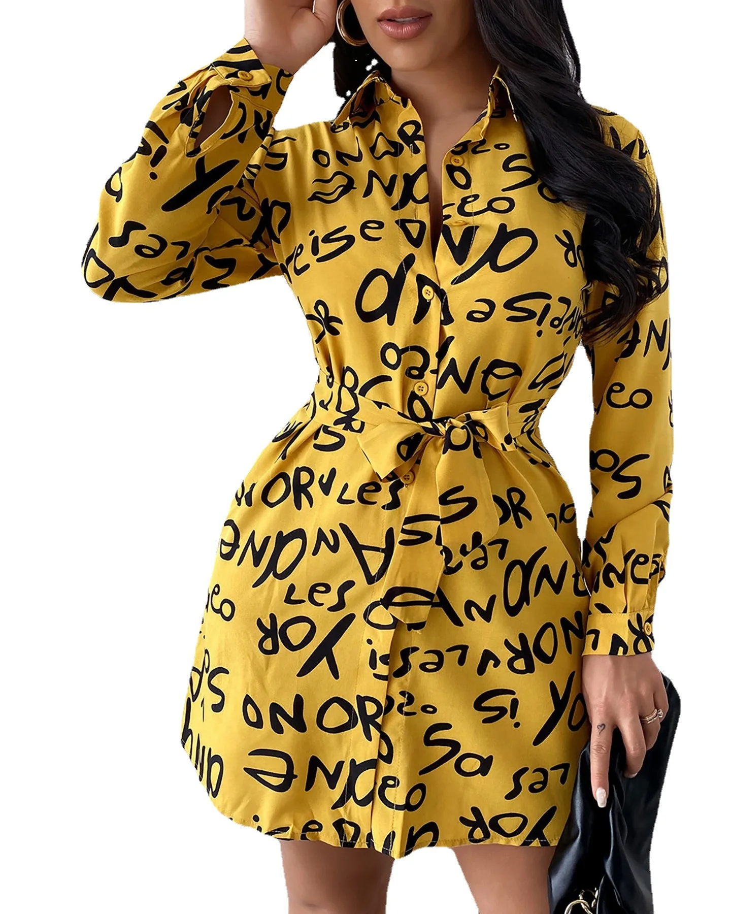 Women Autumn New Style Letter Printed Loose Shirt Dresses Office Ladies Fashion Long Sleeve Lapel Single-breasted Sexy Dress
Women Autumn New Style Letter Printed Loose Shirt Dresses Office Ladies Fashion Long Sleeve Lapel Single-breasted Sexy Dress