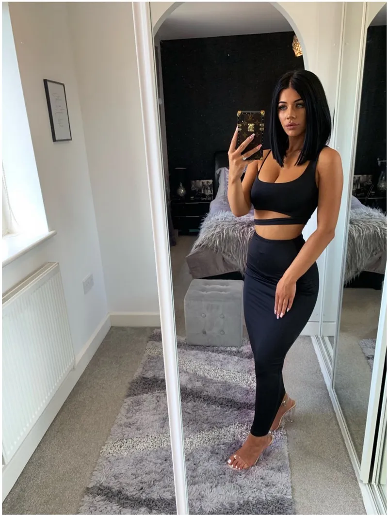 FSDA Two Piece Set Summer Spaghetti Strap Crop Top Party And Midi Bodycon Skirt Club Outfit Black White Women Set Sey