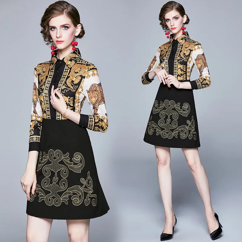 2019 New Style Europe And America WOMEN'S Dress-Style Print Shirt + Spell Embroidered Waist Hugging Slimming Dress
2019 New Style Europe And America WOMEN'S Dress-Style Print Shirt + Spell Embroidered Waist Hugging Slimming Dress