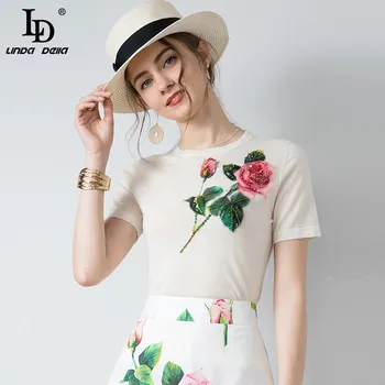 LD LINDA DELLA Autumn Fashion Runway knitting Pullovers Women Short Sleeve Rose Flowers Appliques Beading Tops Tee
LD LINDA DELLA Autumn Fashion Runway knitting Pullovers Women Short Sleeve Rose Flowers Appliques Beading Tops Tee