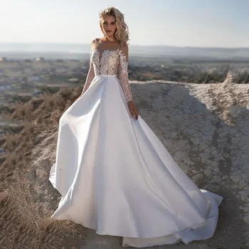 Cheap White Wedding Dress Boho 2020 Satin Long Sleeve Lace Muslim Bridal Dress Wedding Gowns Plus Size vestido de noiva
Cheap White Wedding Dress Boho 2020 Satin Long Sleeve Lace Muslim Bridal Dress Wedding Gowns Plus Size vestido de noiva