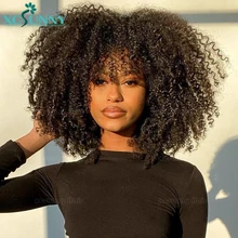 

Afro Kinky Curly Wig With Bangs Human Hair Wigs O Scalp Top Full Machine Made Bang Wig Remy Brazilian Hair For Women 24" Xcsunny