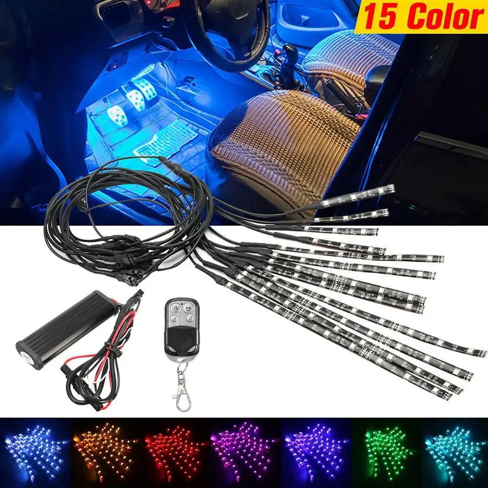 12Pcs RGB Glow Neon Light Strips Wireless Remote Strip Lights Colors Car Styling Decorative Atmosphere Lamps Car Interior Light
12Pcs RGB Glow Neon Light Strips Wireless Remote Strip Lights Colors Car Styling Decorative Atmosphere Lamps Car Interior Light