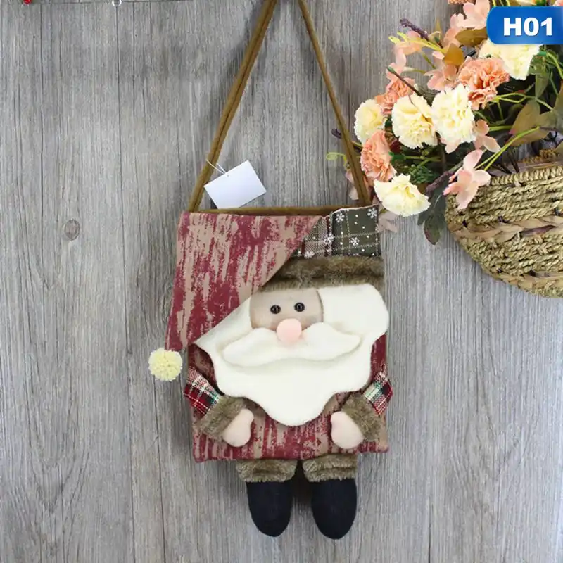 new linen drawstring christmas gift bag large candy bag cartoon
