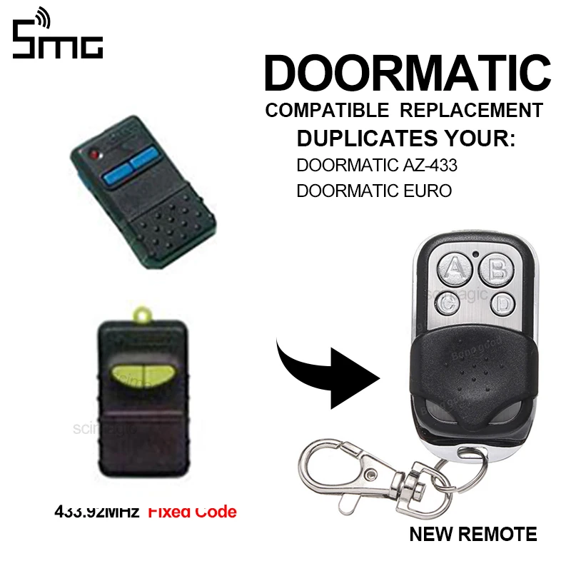 For DOORMATIC AZ 433 fixed code remote control copy DOORMATIC EURO garage door opener clone 433.92MHz
For DOORMATIC AZ 433 fixed code remote control copy DOORMATIC EURO garage door opener clone 433.92MHz