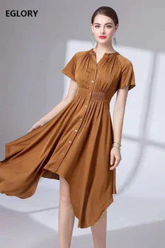 High Quality Brand New 2020 Summer Dress Women V-Neck Buttons Up Elastic Waist Short Sleeve Casual Sexy Asymmetrical Dress Work 
High Quality Brand New 2020 Summer Dress Women V-Neck Buttons Up Elastic Waist Short Sleeve Casual Sexy Asymmetrical Dress Work