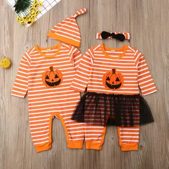 2pcs Newborn Baby Girl Boy Halloween Clothes Long Sleeve Striped Romper Jumpsuit Tutu Dress Hat Headband Outfit Set 
2pcs Newborn Baby Girl Boy Halloween Clothes Long Sleeve Striped Romper Jumpsuit Tutu Dress Hat Headband Outfit Set