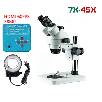 Trinocular Stereo Microscope 7-45X LED Lights PCB Solder Tool Mobile Phone Repair Mineral Watching+38MP HDMI VGA Microsco Camera
Trinocular Stereo Microscope 7-45X LED Lights PCB Solder Tool Mobile Phone Repair Mineral Watching+38MP HDMI VGA Microsco Camera