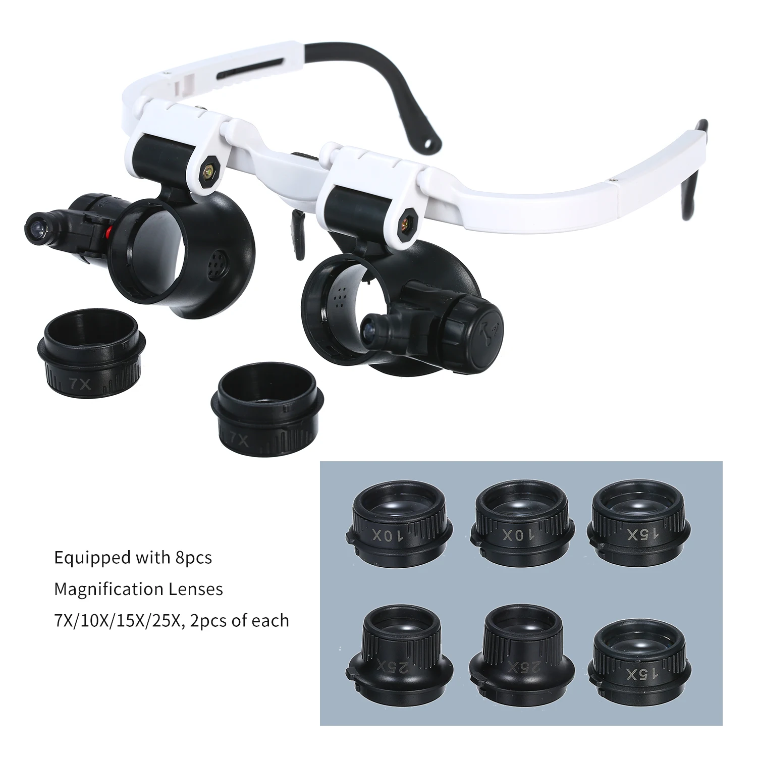 Magnifier Glasses LED Magnifying Head Mount Magnifier Interchangeable Loupe 4 Replaceable Lenses 7X/10X/15X/25X
Magnifier Glasses LED Magnifying Head Mount Magnifier Interchangeable Loupe 4 Replaceable Lenses 7X/10X/15X/25X