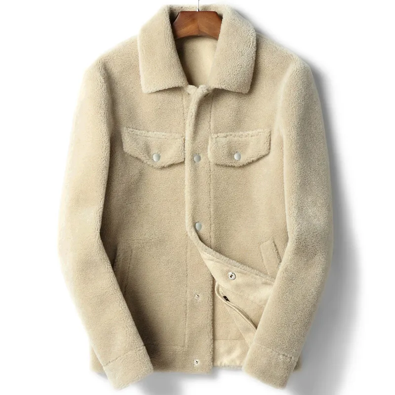 Фото 100% шерстяное пальто из натуральной овчины меховое осенне-зимняя мужская куртка