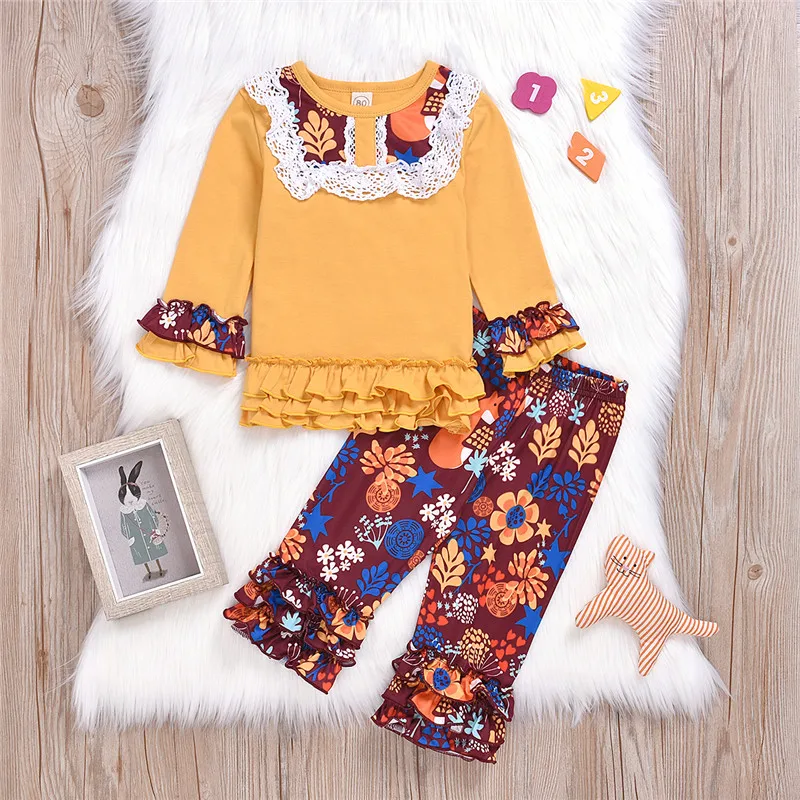 2020 Girl’s Long-sleeved and Trousers Suit Fashion Plant Pattern Ruffles Pullover T-shirt and Elastic Long Pants Children Set
2020 Girl’s Long-sleeved and Trousers Suit Fashion Plant Pattern Ruffles Pullover T-shirt and Elastic Long Pants Children Set