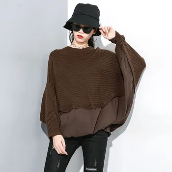 Women Spliced Defined Waist Sweater Black Coffee Batwing Sleeve Loose O-Neck Pullovers Jumpers OL Fashion High Street Clothing
Women Spliced Defined Waist Sweater Black Coffee Batwing Sleeve Loose O-Neck Pullovers Jumpers OL Fashion High Street Clothing