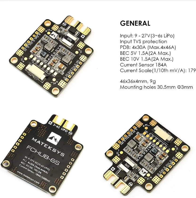 Matek Mateksys FCHUB-6S Hub Power Distribution Board PDB 5V & 12V BEC Built-in 184A Current Sensor For RC Multicopter
Matek Mateksys FCHUB-6S Hub Power Distribution Board PDB 5V & 12V BEC Built-in 184A Current Sensor For RC Multicopter