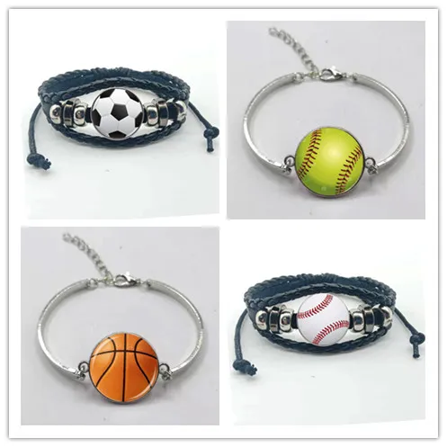 New fashion basketball baseball leather bracelet football glass convex picture pendant personality DIY jewelry gift | Украшения и