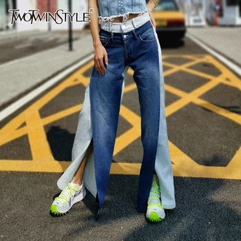 TWOTWINSTYLE Casual Hit Color Front Split Jeans For Women High Waist Pocket Patchwork Denim Pants Female 2020 Autumn Fashion New
TWOTWINSTYLE Casual Hit Color Front Split Jeans For Women High Waist Pocket Patchwork Denim Pants Female 2020 Autumn Fashion New