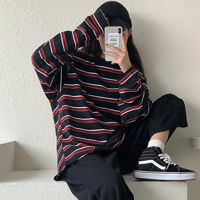 2 colors autumn korean style loose womens tops stripe long Sleeve t-shirt Womens Casual Tees shirt femme (KL8091)
2 colors autumn korean style loose womens tops stripe long Sleeve t-shirt Womens Casual Tees shirt femme (KL8091)