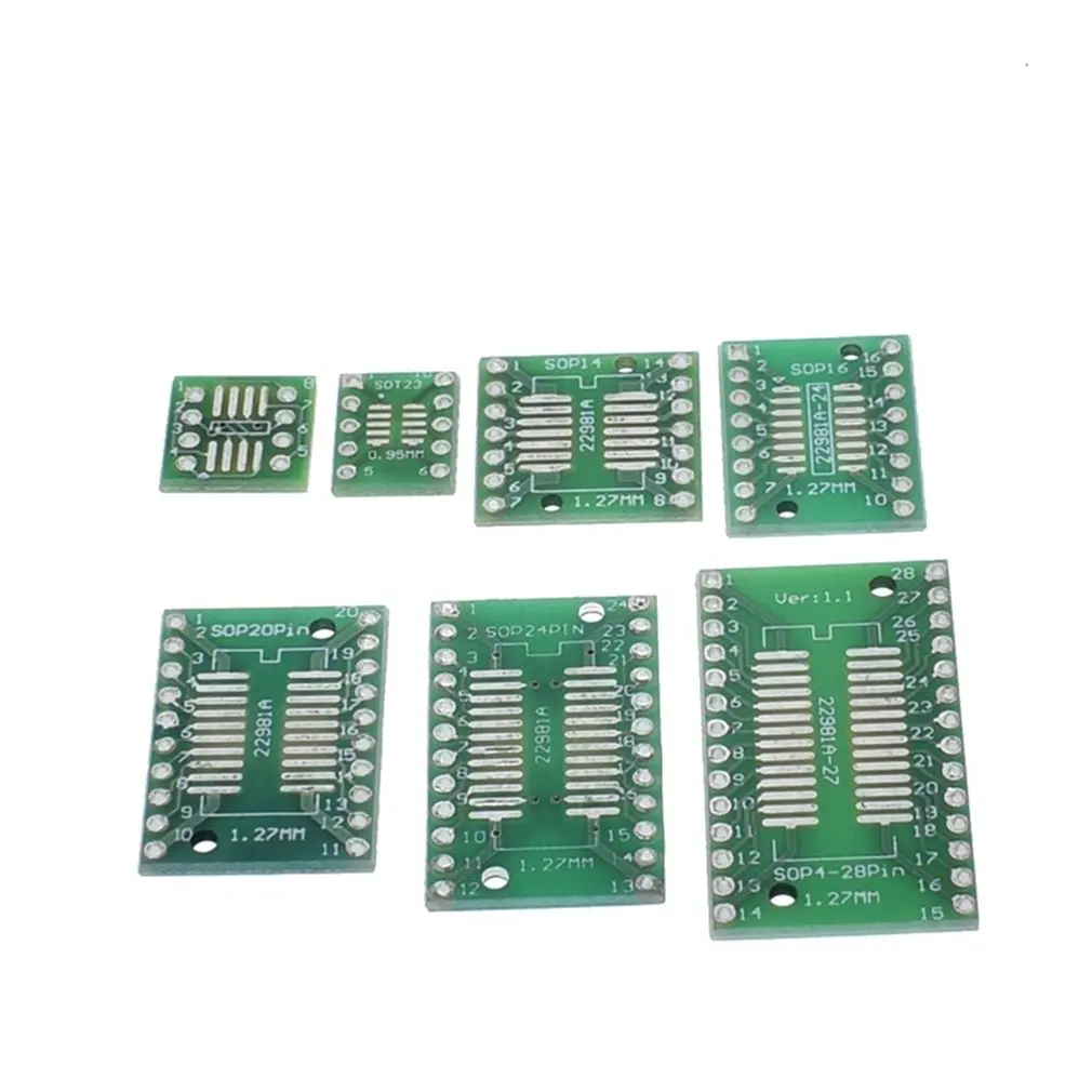 35pcs=7value*5pcs PCB Board Kit SMD Turn To DIP SOP MSOP SSOP TSSOP SOT23 8 10 14 16 20 24 28 SMT To DIP
35pcs=7value*5pcs PCB Board Kit SMD Turn To DIP SOP MSOP SSOP TSSOP SOT23 8 10 14 16 20 24 28 SMT To DIP
