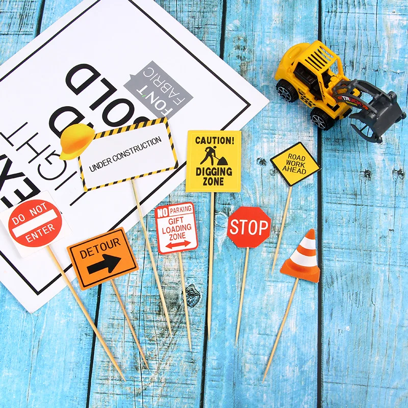 Description Picture 6 of itemExcavator Cake Toppers DIY Road Sign Cupcake Topper Bulldozer Cake Flags Kids Happy Birthday Wedding Bride Party Baking Decor