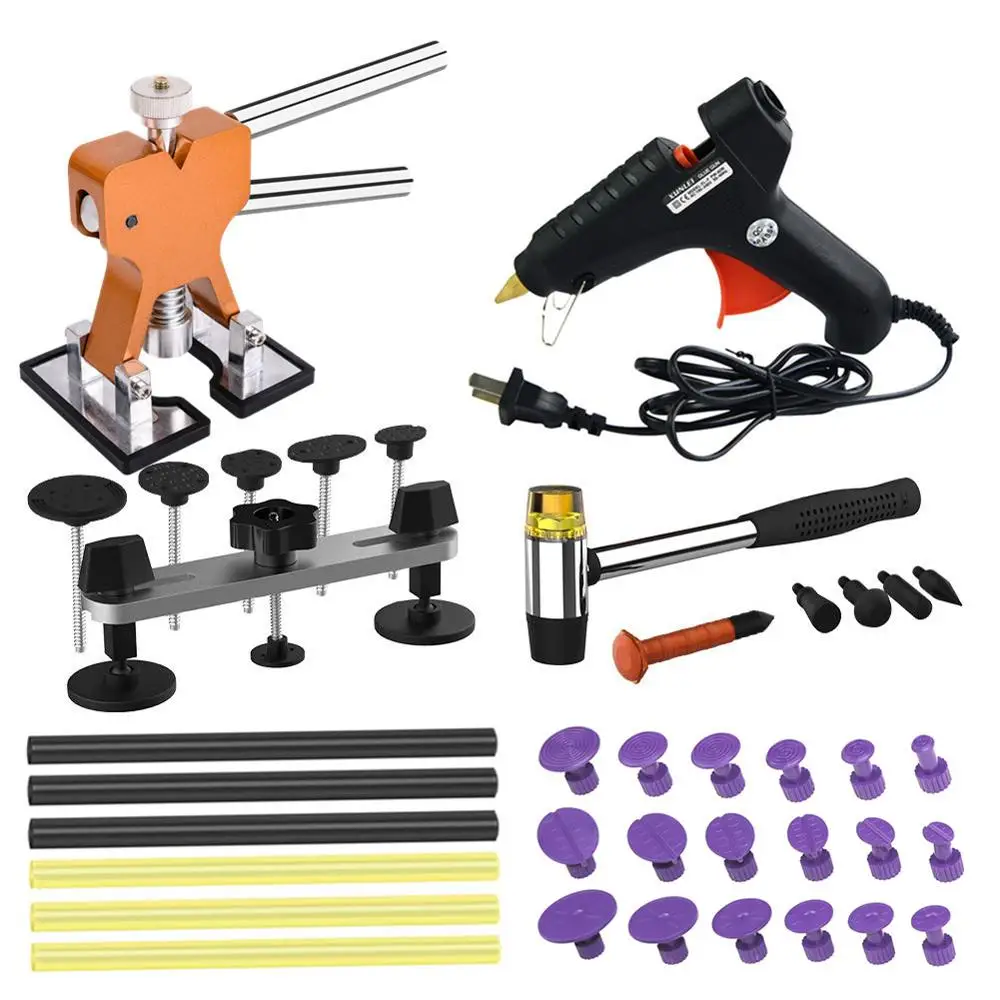 

Paintless Dent Repair Tools Kit Dent Lifter Dent Removal Pulling Tabs Suction Cup Plate Hot Melt Glue Gun Pro Pulling bridge