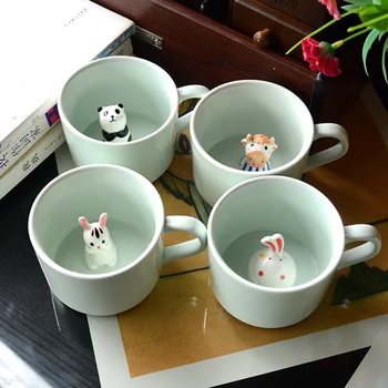 

3D Mug Animal Inside Cup Cartoon Ceramics Figurine Teacup Christmas Birthday Gift for Kids Women Men Coffee Mug JS22