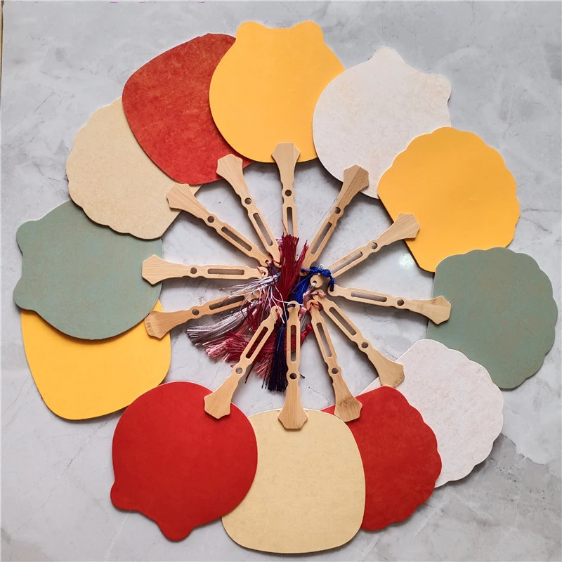 

10pcs Batik Gilding Thicken Xuan Paper Mini Fan DIY Solid Colour Blank Chinese Traditional Craft Bamboo Handle Hand Fans