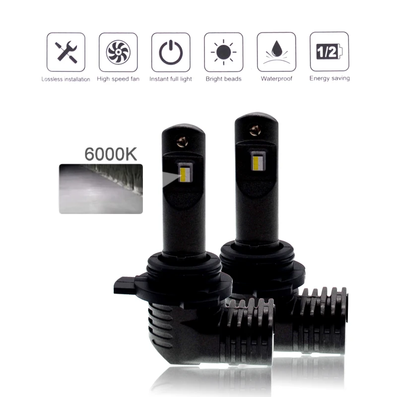 HIDLT 1 Set Mini Size P10 9012 HIR2 LED Headlight Bulbs All In One Design As 11 Original Lamps Turbo Fan 35W 6000K White 5200LM (5)