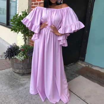Elegant Off Shoulder Women Dress Flare Sleeve A-Line High Waist Plain Maxi Long Dress Purple Party Dinner Vestido Plus Size 2XL
Elegant Off Shoulder Women Dress Flare Sleeve A-Line High Waist Plain Maxi Long Dress Purple Party Dinner Vestido Plus Size 2XL