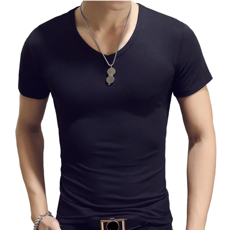 

MRMT 2024 Brand Pure Black Mens T-Shirt Cotton Short Sleeved V-Neck Men T Shirt Solid Color Fitness Tee Tshirts For Male