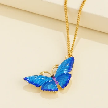 European Retro Painted Blue Butterfly Necklace Girls Alloy Fashion Long Sweater Chain Simple Gold Necklaces Jewelry For Women
European Retro Painted Blue Butterfly Necklace Girls Alloy Fashion Long Sweater Chain Simple Gold Necklaces Jewelry For Women
