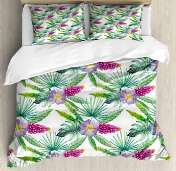Watercolor Duvet Cover Set Refreshing Print of Tropical Flowers and Leaves 3 Piece Bedding Set Dark Magenta Laurel Green Lavende
Watercolor Duvet Cover Set Refreshing Print of Tropical Flowers and Leaves 3 Piece Bedding Set Dark Magenta Laurel Green Lavende