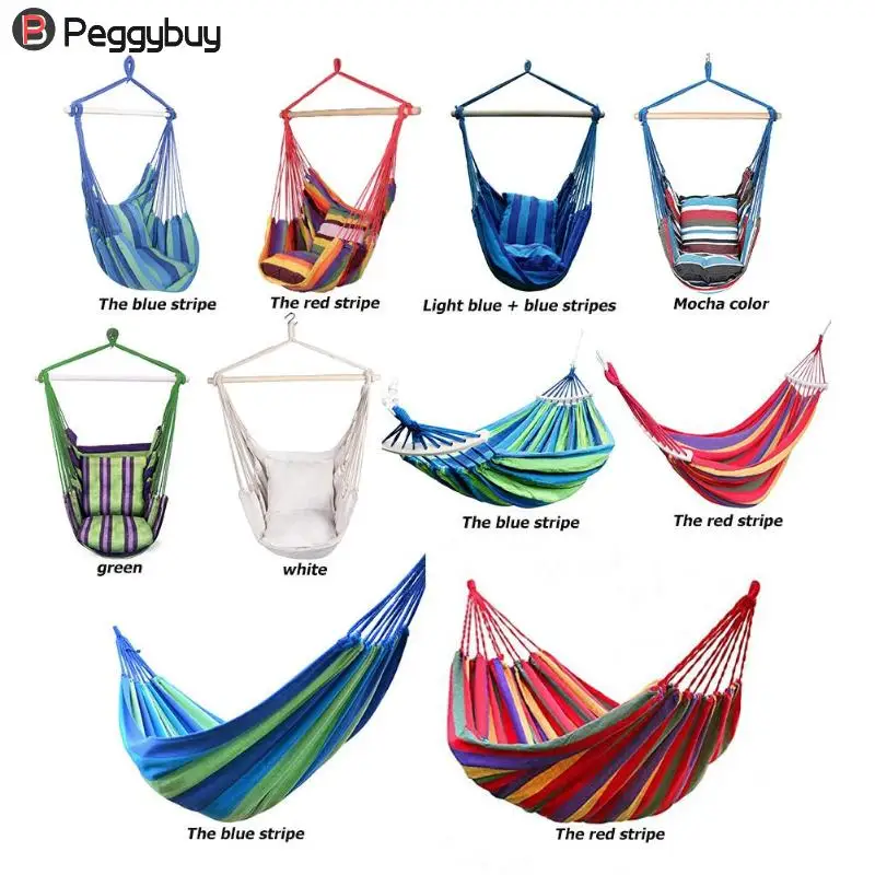 

Hammock Chair Hanging Chair Swinging Indoor Outdoor Furniture Hammocks Canvas Dormitory Swing With 2 Pillows Hammock Camping