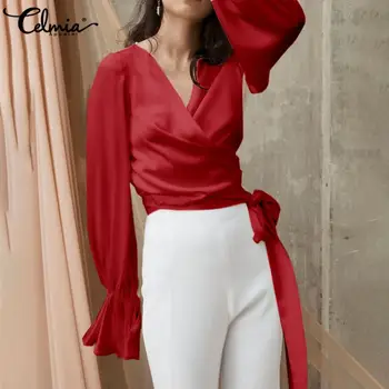 Celmia Plus Size Women Tops and Blouses Elegant Office Satin Shirts Long Flare Sleeve V-neck Sexy Solid Female Blusas Belted 5XL
Celmia Plus Size Women Tops and Blouses Elegant Office Satin Shirts Long Flare Sleeve V-neck Sexy Solid Female Blusas Belted 5XL
