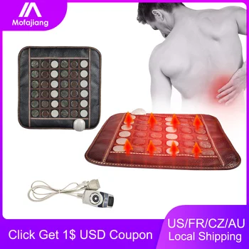 Natural Jade Infrared Heating Massage Mat Negative Ions Electric Tourmaline Stone Seat Pad With Controller Pain Relief Relax